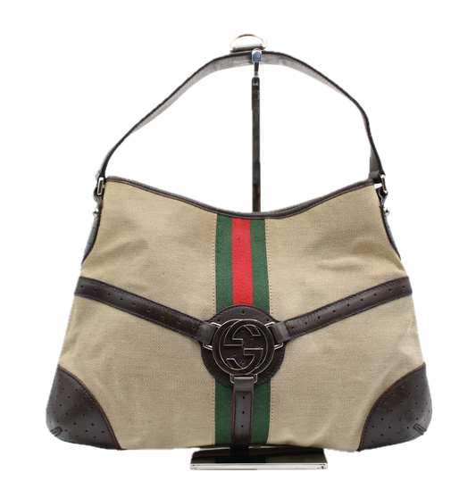 Gucci Ophidia Hobo Linen Canvas Web GG Reins Shoulder Handbag