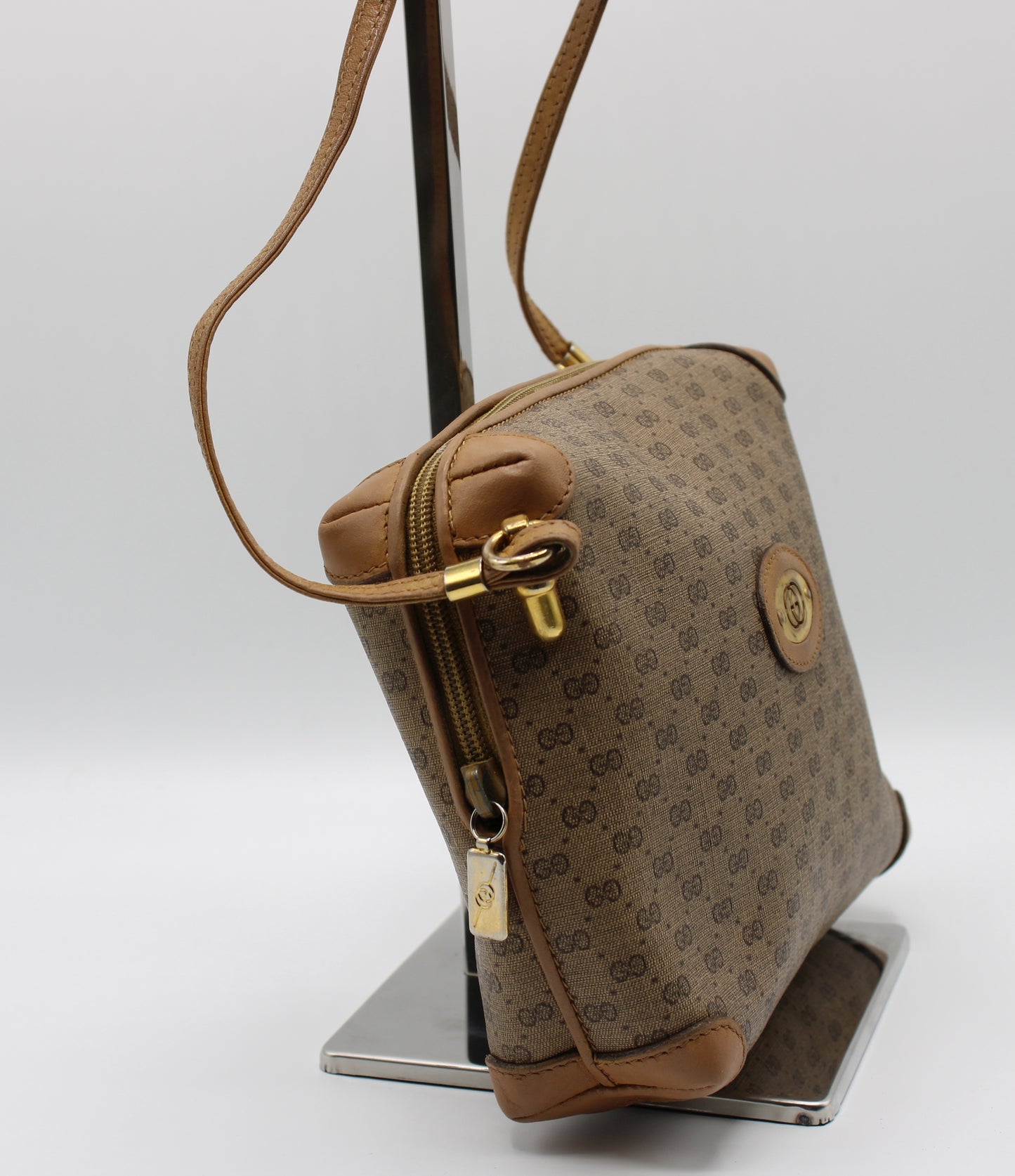 Gucci Bag Micro Bree GG Canvas Crossbody Gold Accents Vintage