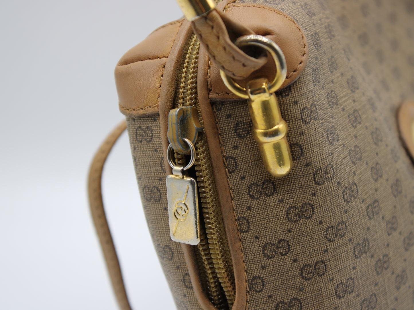 Gucci Bag Micro Bree GG Canvas Crossbody Gold Accents Vintage