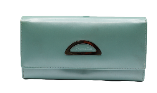 Christian Dior Turquoise Patent Leather Continental Wallet front view