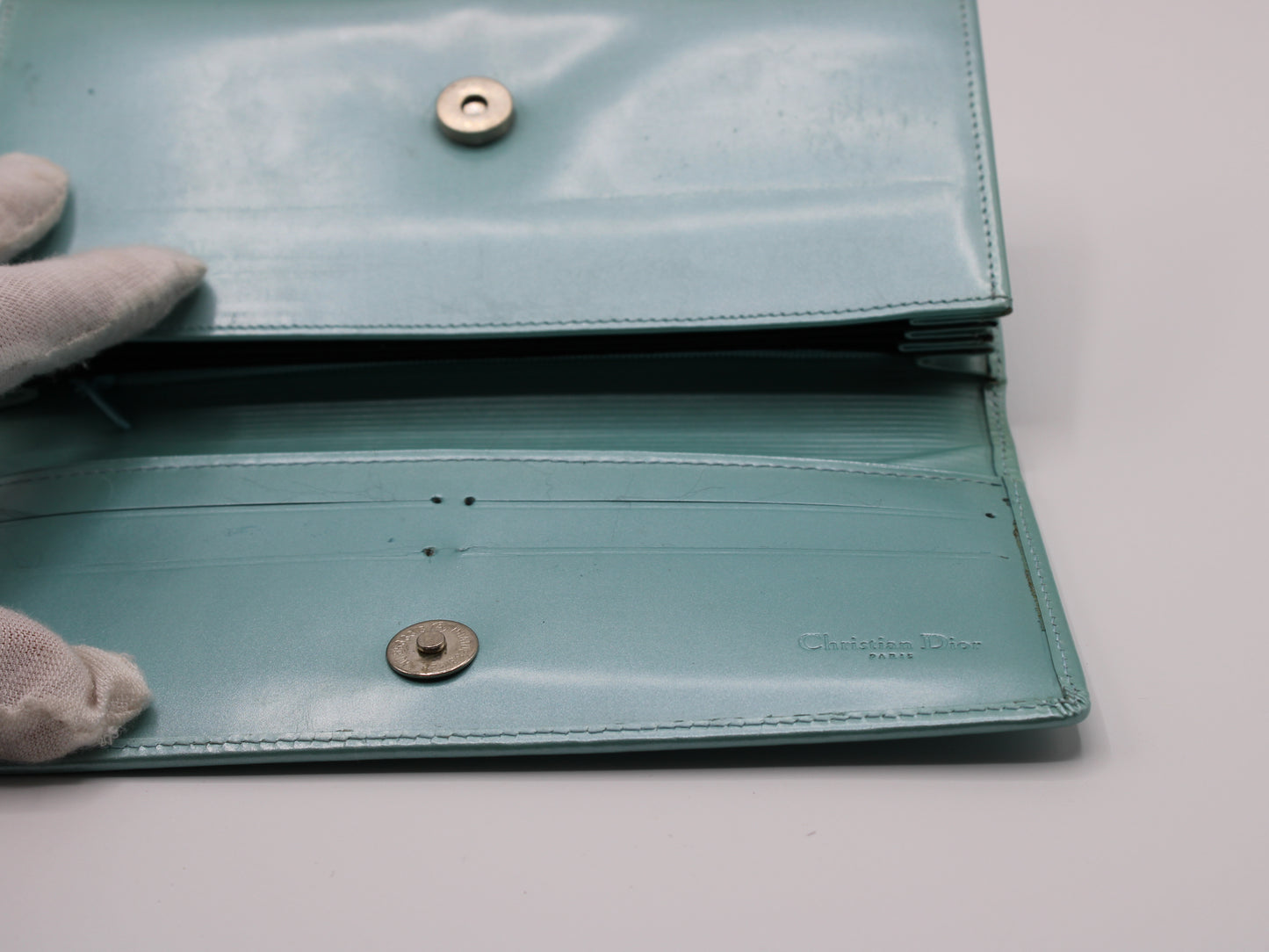 Christian Dior Continental Wallet Turquoise Patent Leather  Vintage