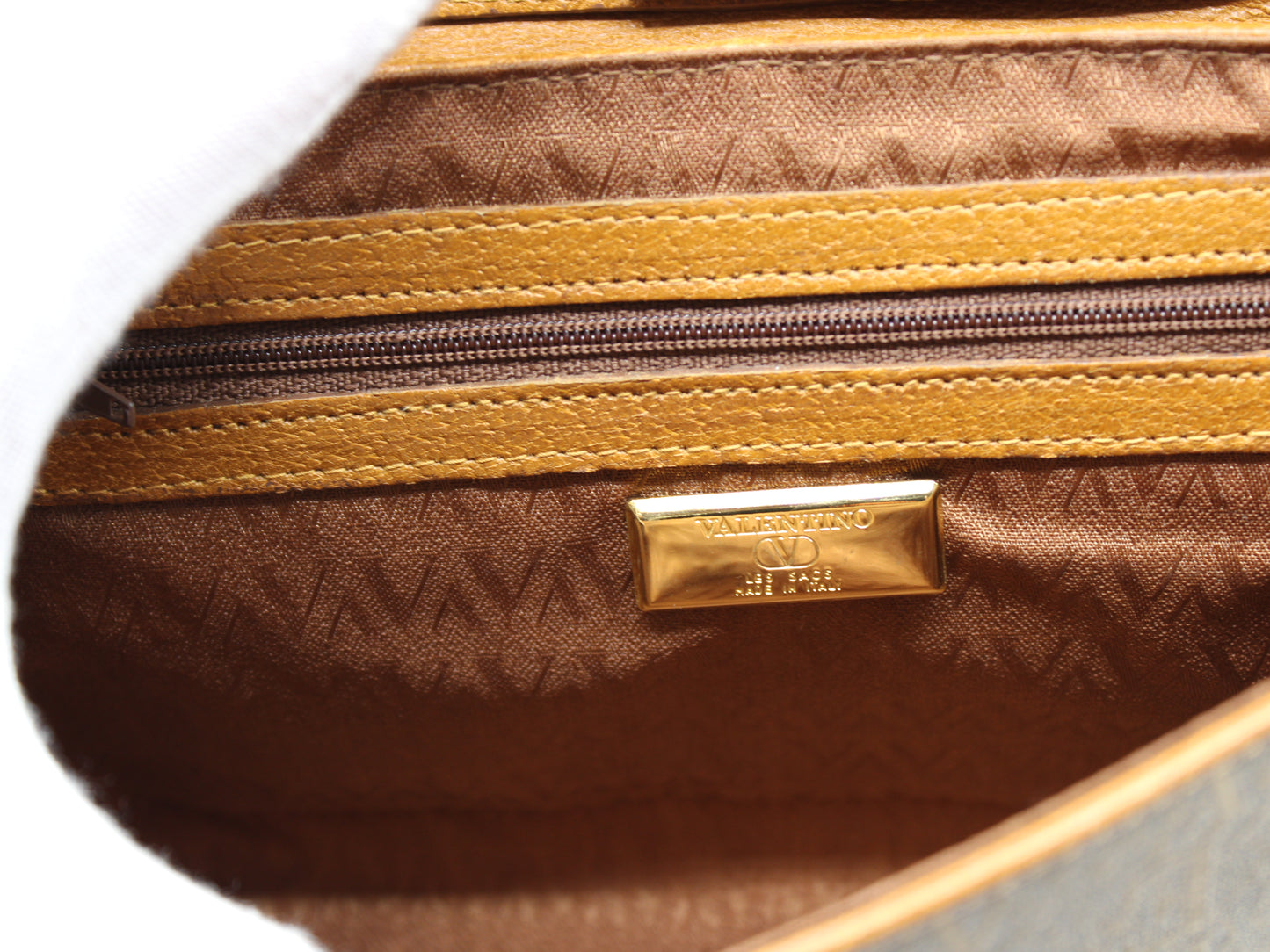 Valentino Garavani Crossbody Brown Cloth Leather Trim Bag Vintage