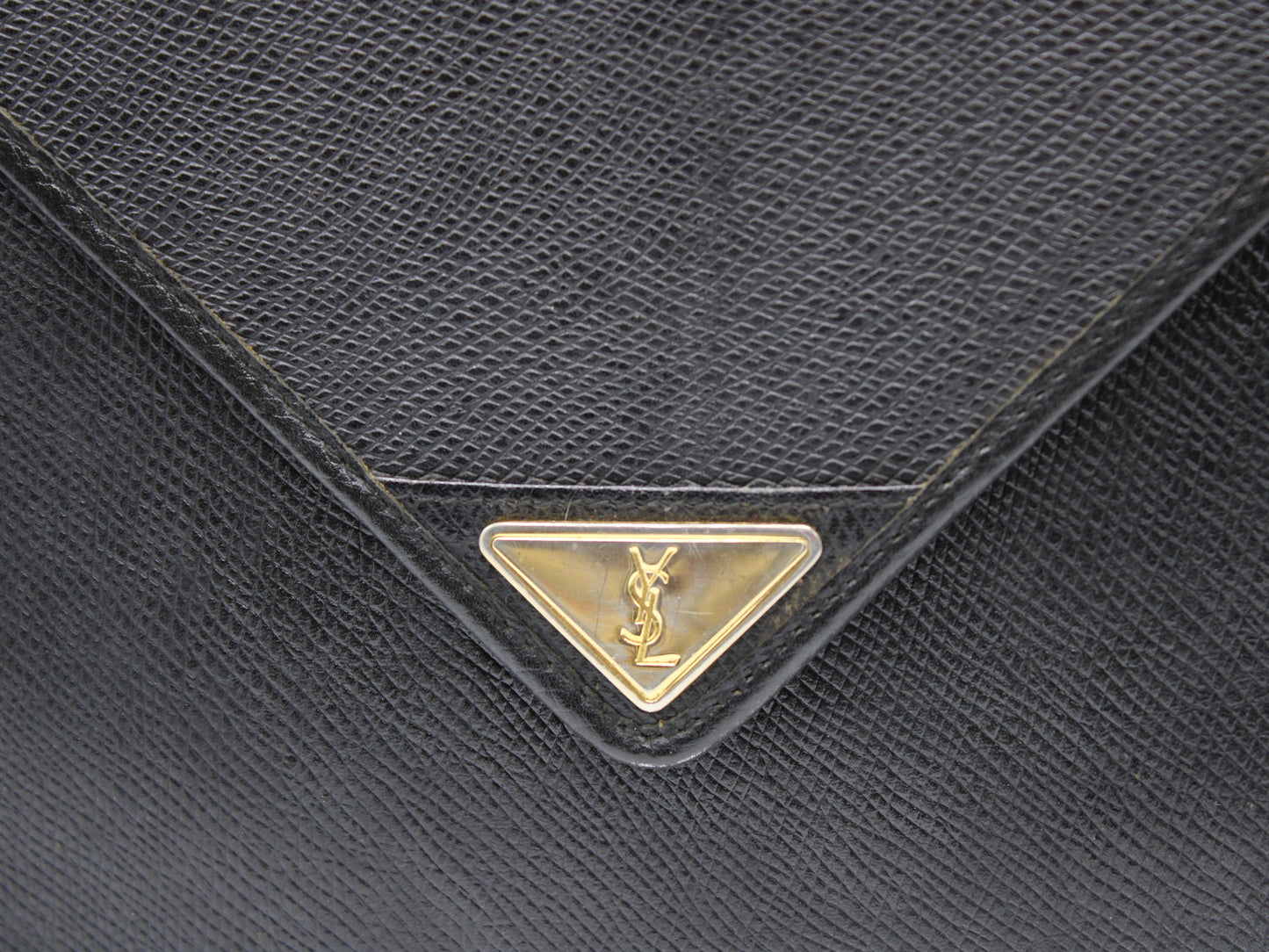 Yves Saint Laurent Bag Black Leather Crossbody Gold Logo Vintage