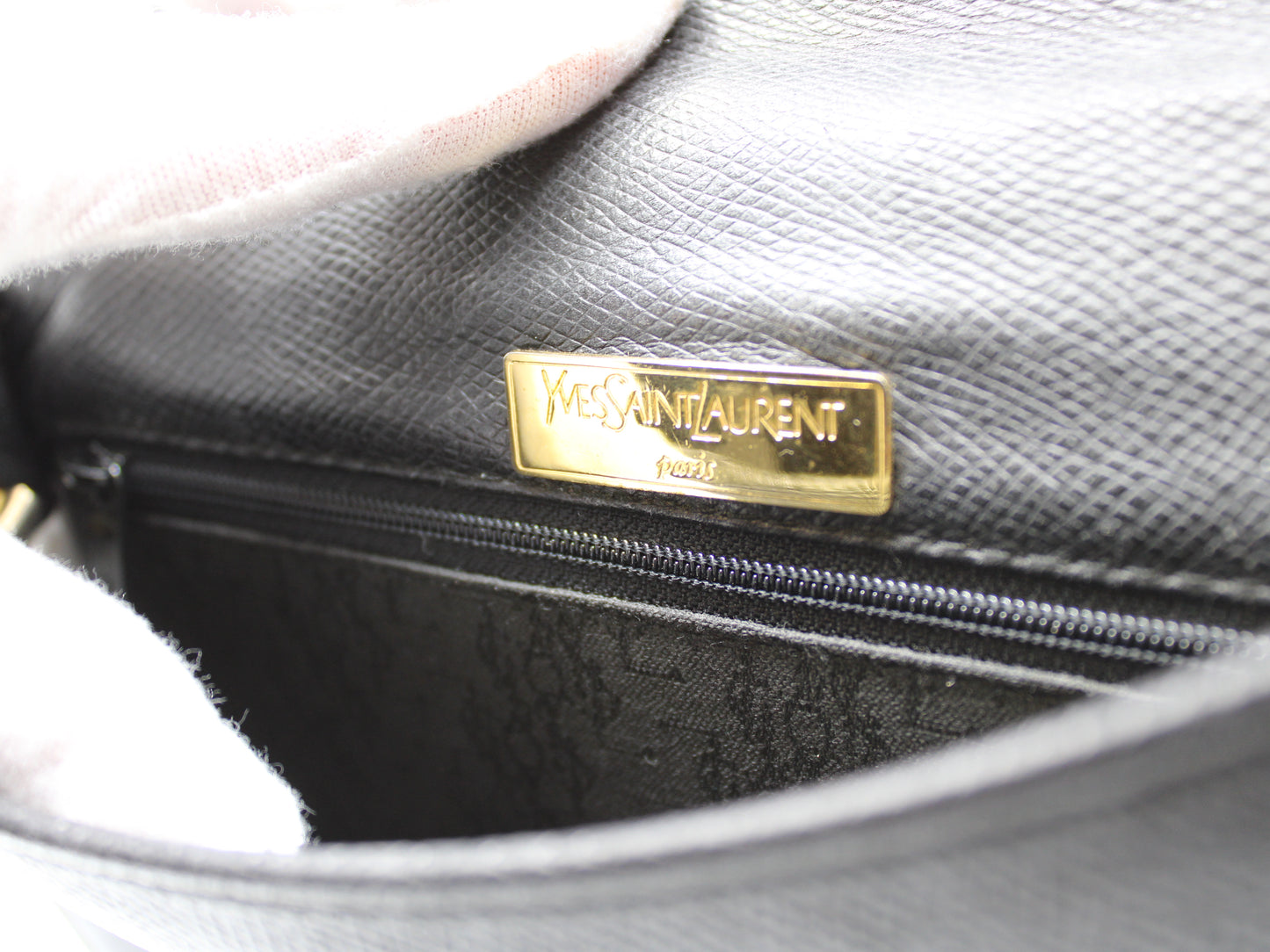 Yves Saint Laurent Bag Black Leather Crossbody Gold Logo Vintage