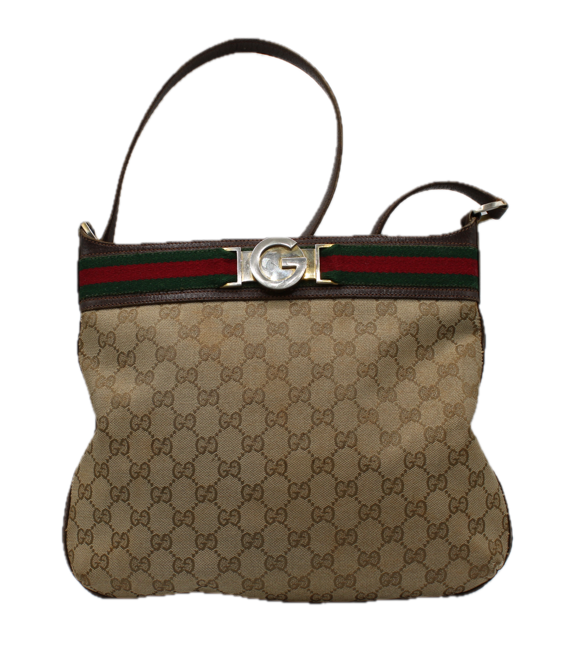 Gucci Ophidia Shoulder Tote GG Brown Monogram Canvas Charm Zipper front view