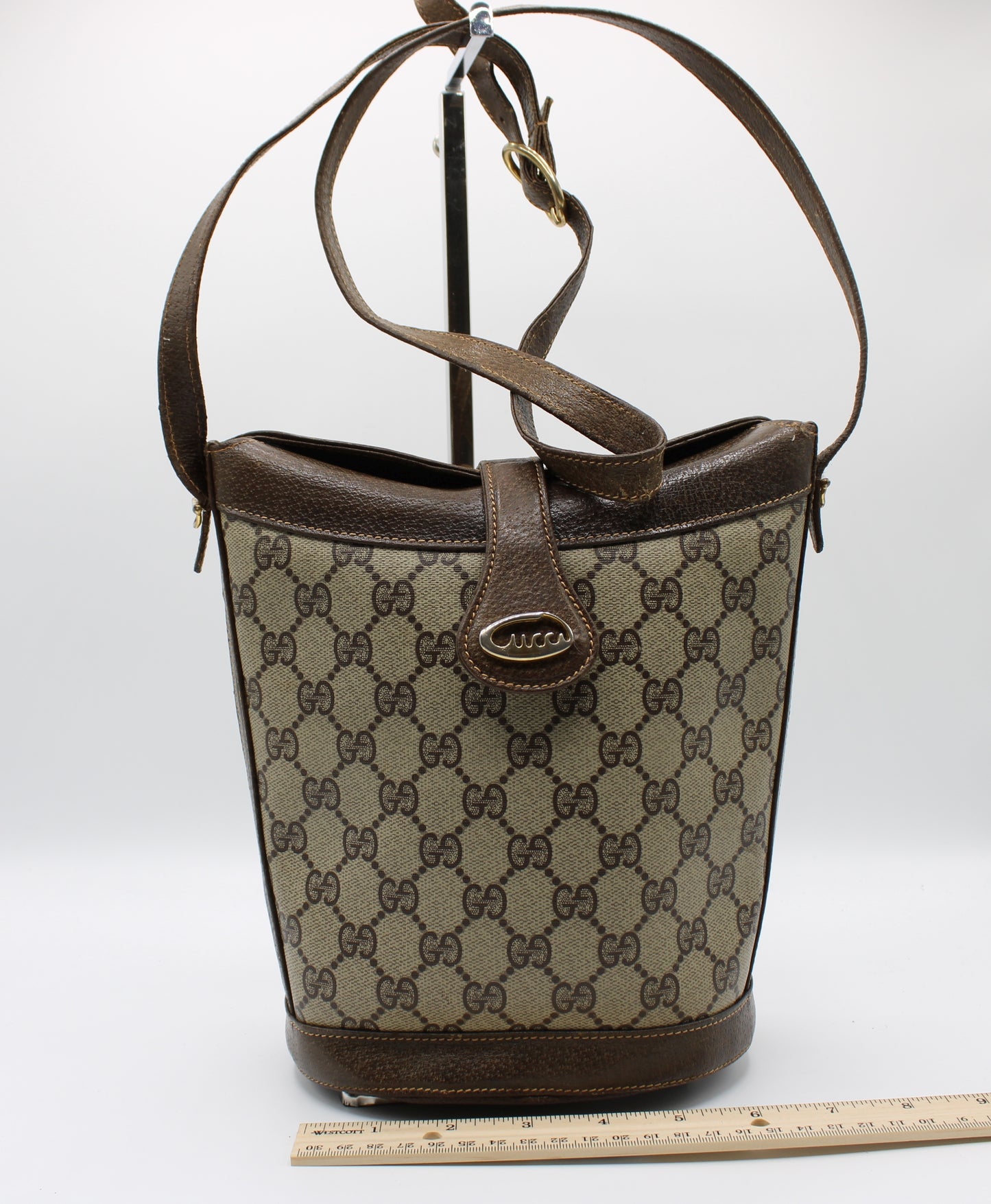 Gucci Ophidia Bag Mini Bucket Brown Leather Canvas Vintage