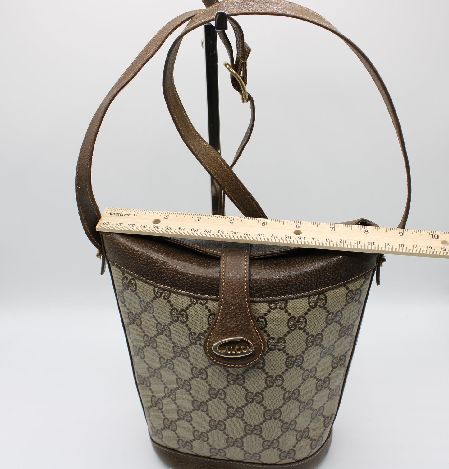 Gucci Ophidia Bag Mini Bucket Brown Leather Canvas Vintage