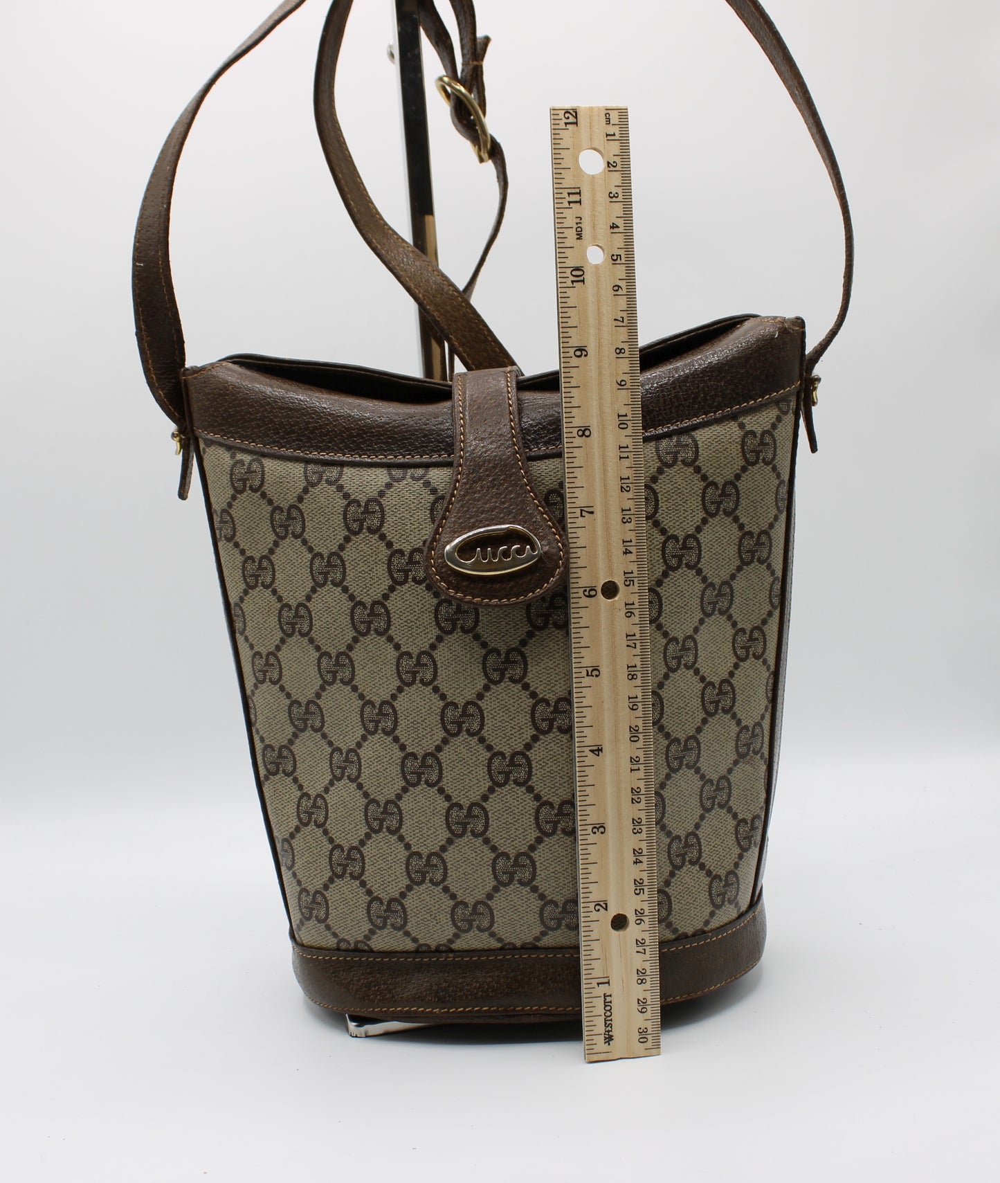 Gucci Ophidia Bag Mini Bucket Brown Leather Canvas Vintage