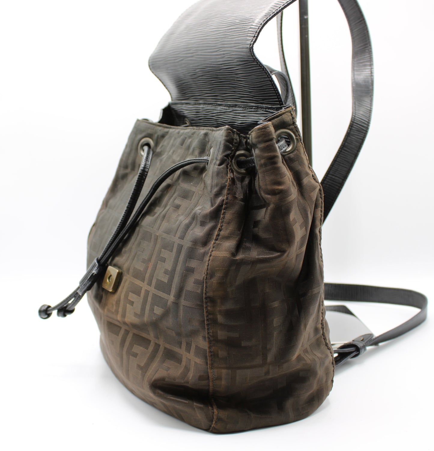 Fendi Brown Zucca Pattern Backpack Leather Flap