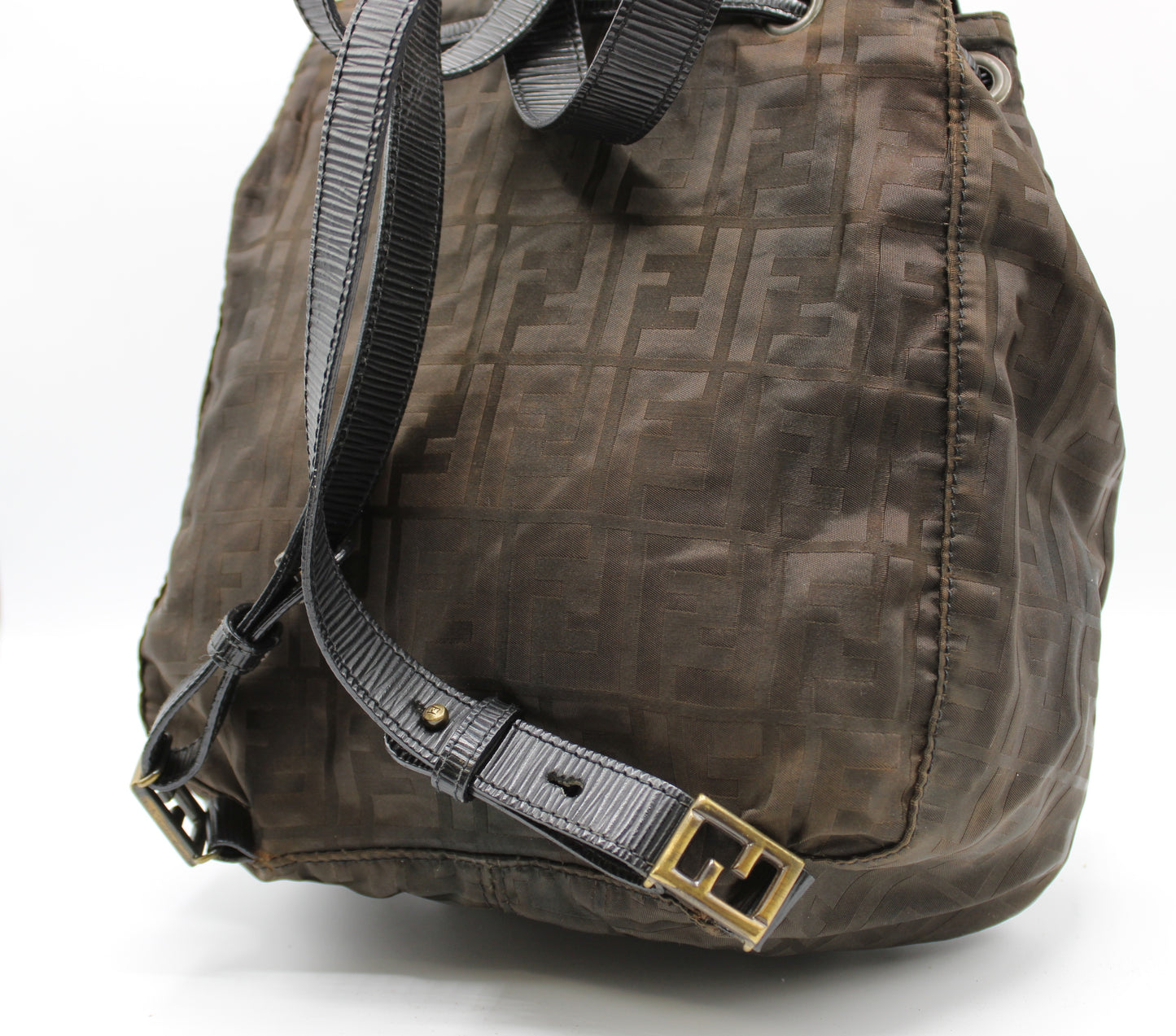 Fendi Zucca Pattern Backpack Textured Leather Flap back view