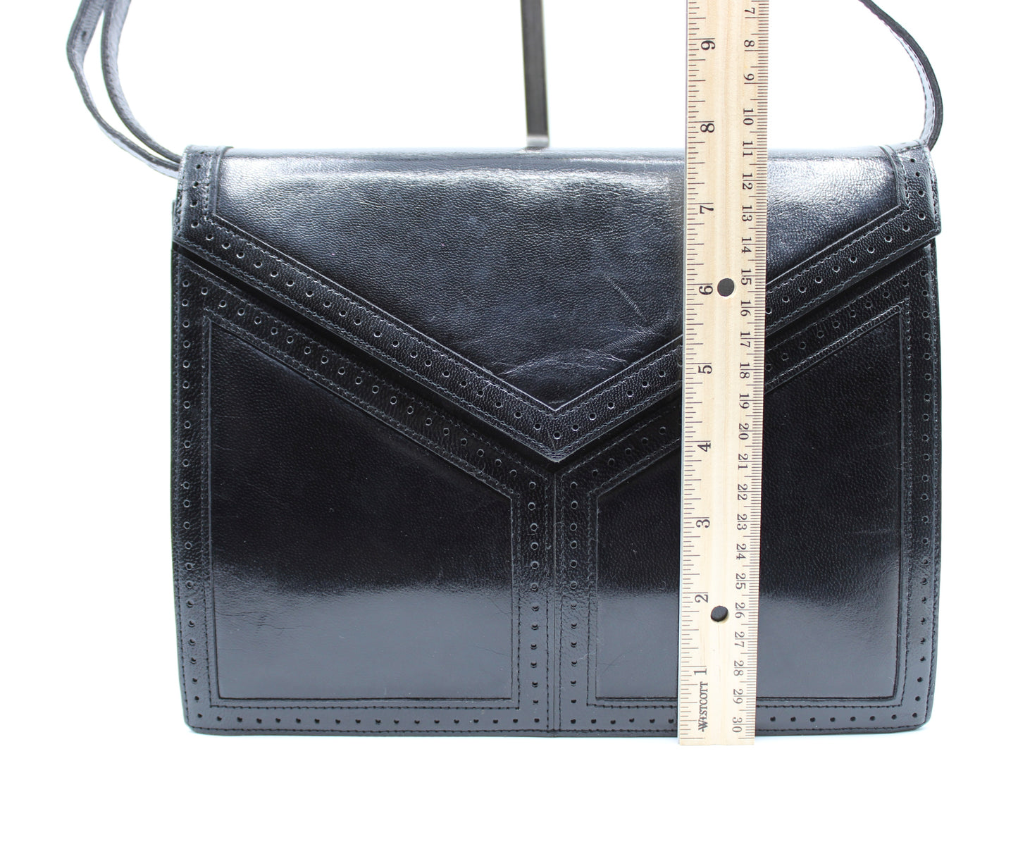 Yves Saint Laurent Bag Black Leather Shoulder Y Pattern Vintage