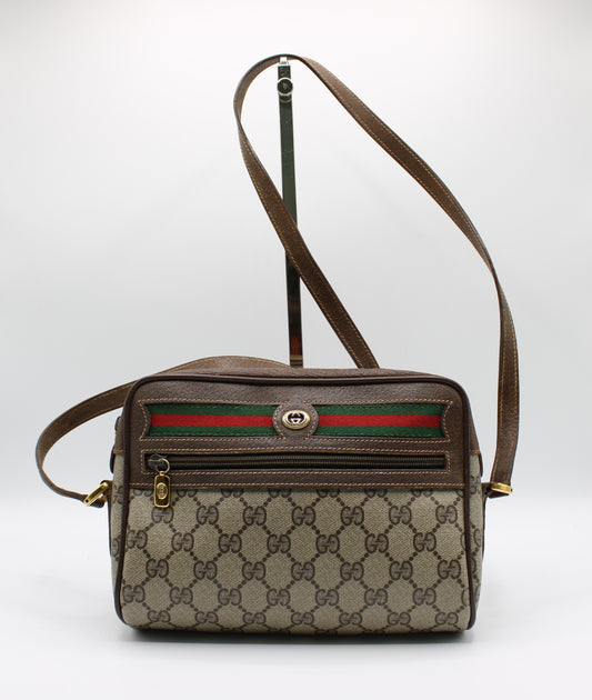 Gucci Ophidia GG Web Sherry Line Pattern Canvas Crossbody Bag Vintage