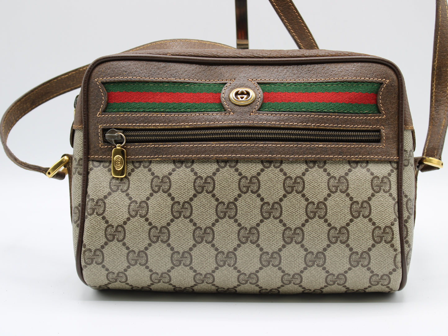 Gucci Ophidia GG Web Sherry Line Pattern Canvas Crossbody Bag Vintage