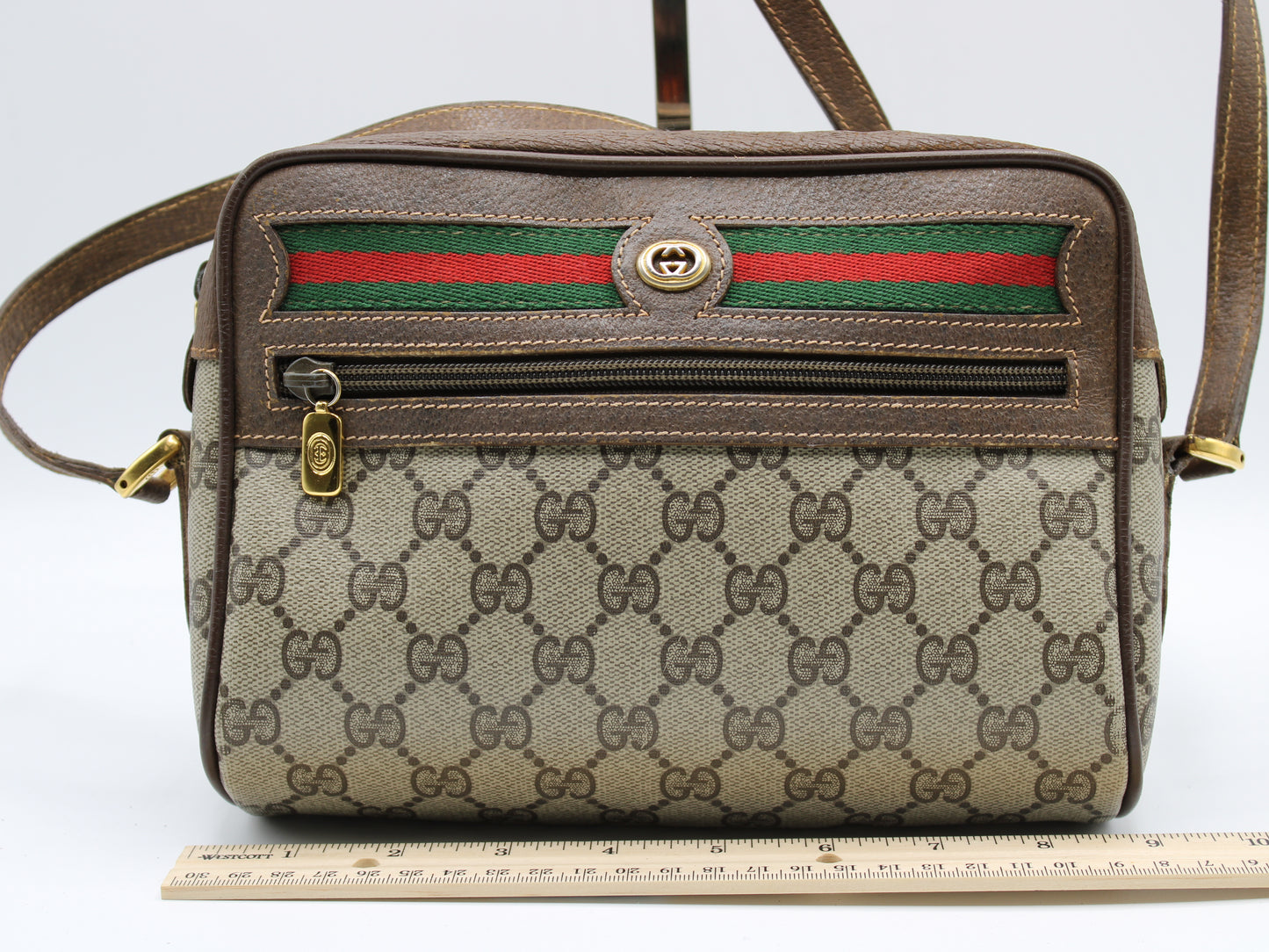 Gucci Ophidia GG Web Sherry Line Pattern Canvas Crossbody Bag Vintage