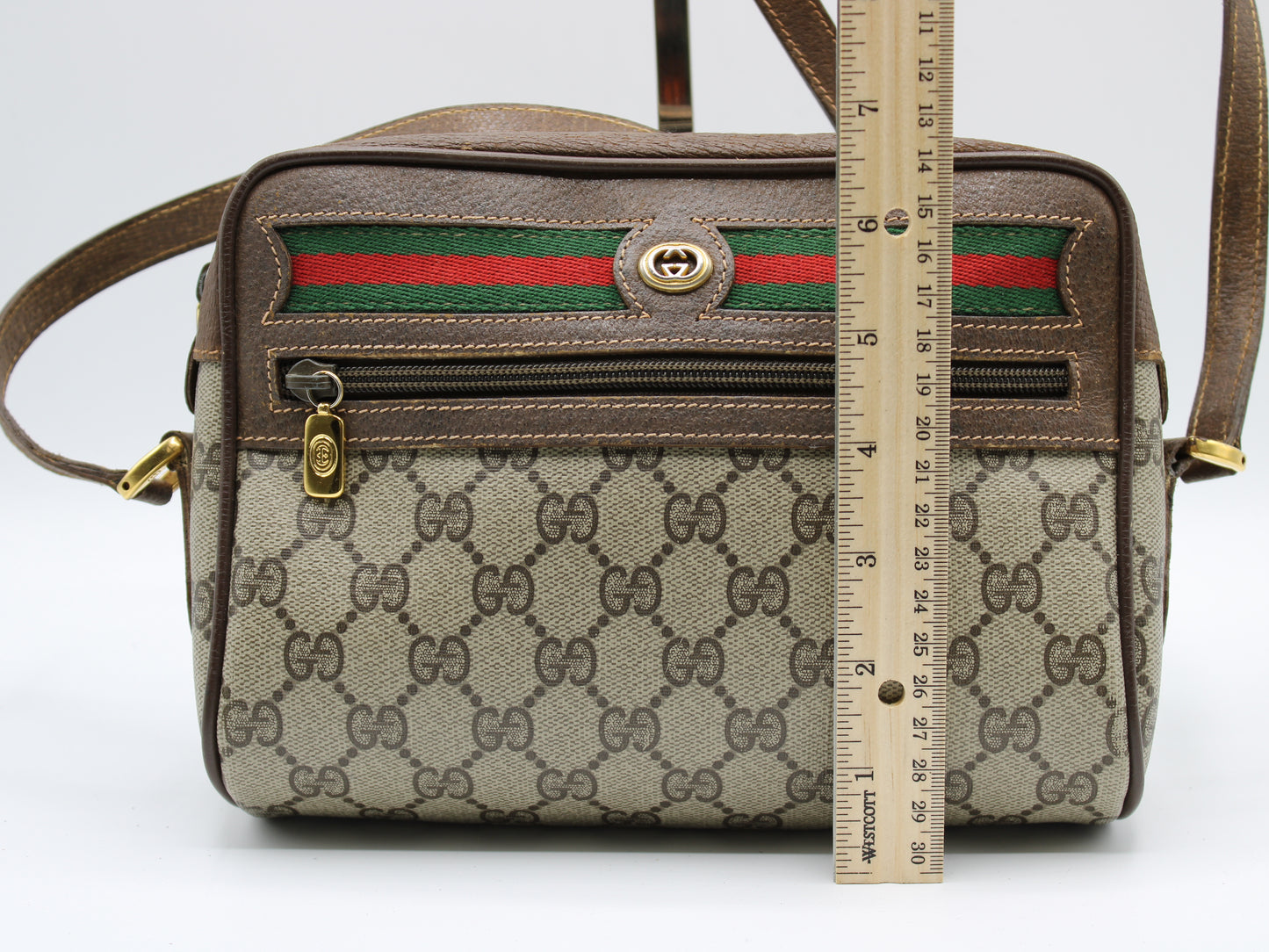 Gucci Ophidia GG Web Sherry Line Pattern Canvas Crossbody Bag Vintage