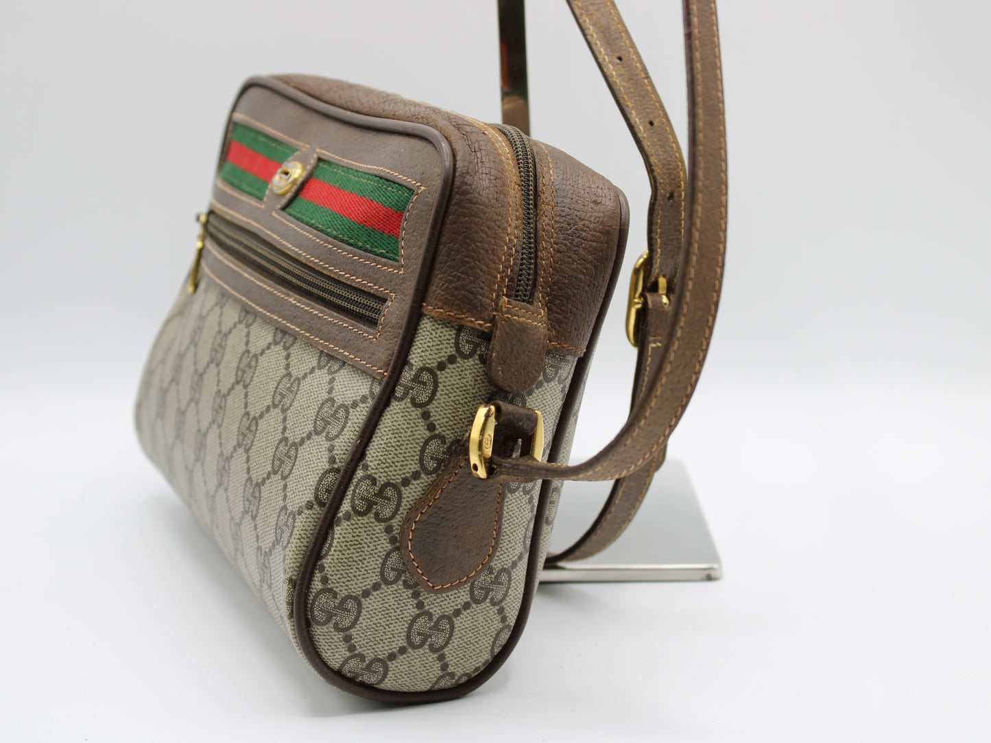 Gucci Ophidia GG Web Sherry Line Pattern Canvas Crossbody Bag Vintage