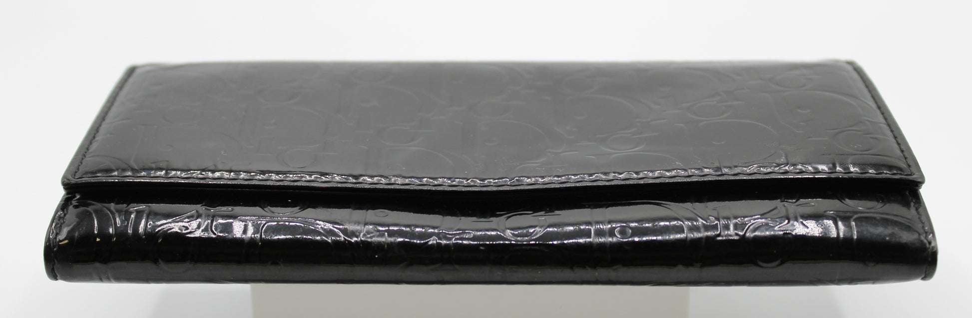 Christian Dior Patent Leather Continental Wallet Embossed Logo flat view