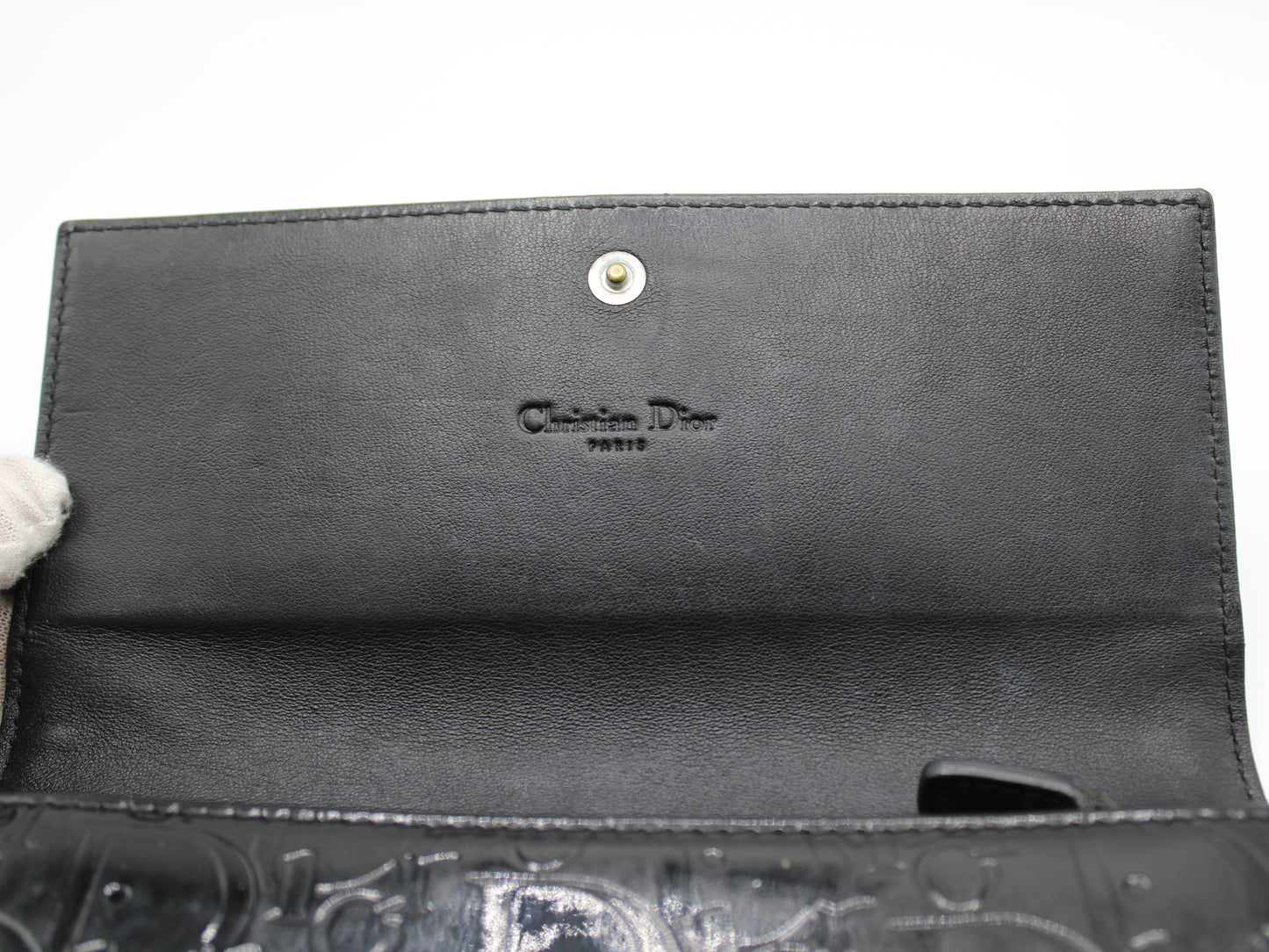 Christian Dior Patent Leather Continental Wallet Embossed Logo inside view