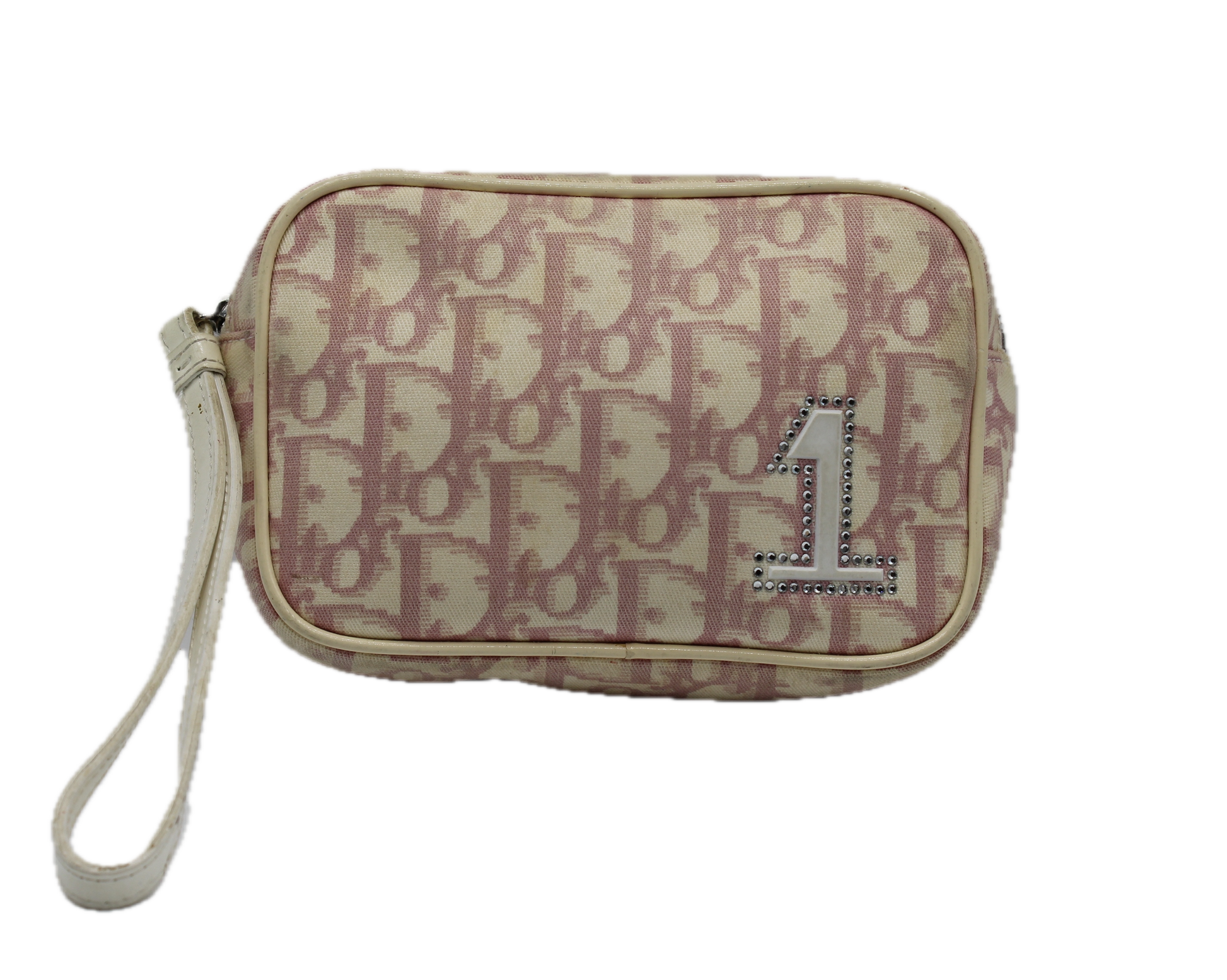 Christian Dior Trotter Girly Pattern Pink 1 Wristlet Pouch Bag front view