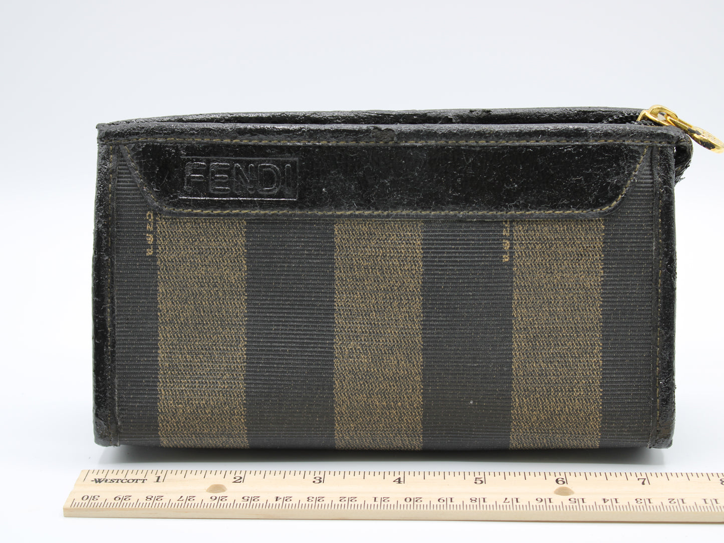 Fendi Clutch Pequin Striped Pattern Cosmetic Pouch Vintage