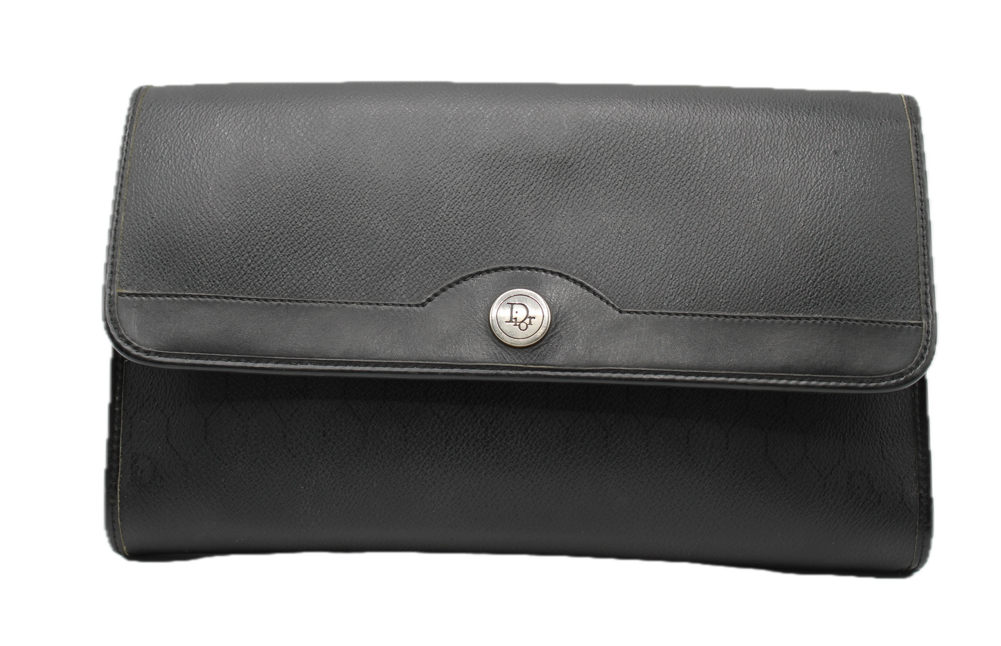 Christian Dior Black Trotter Leather Clutch with Iconic Pattern front view