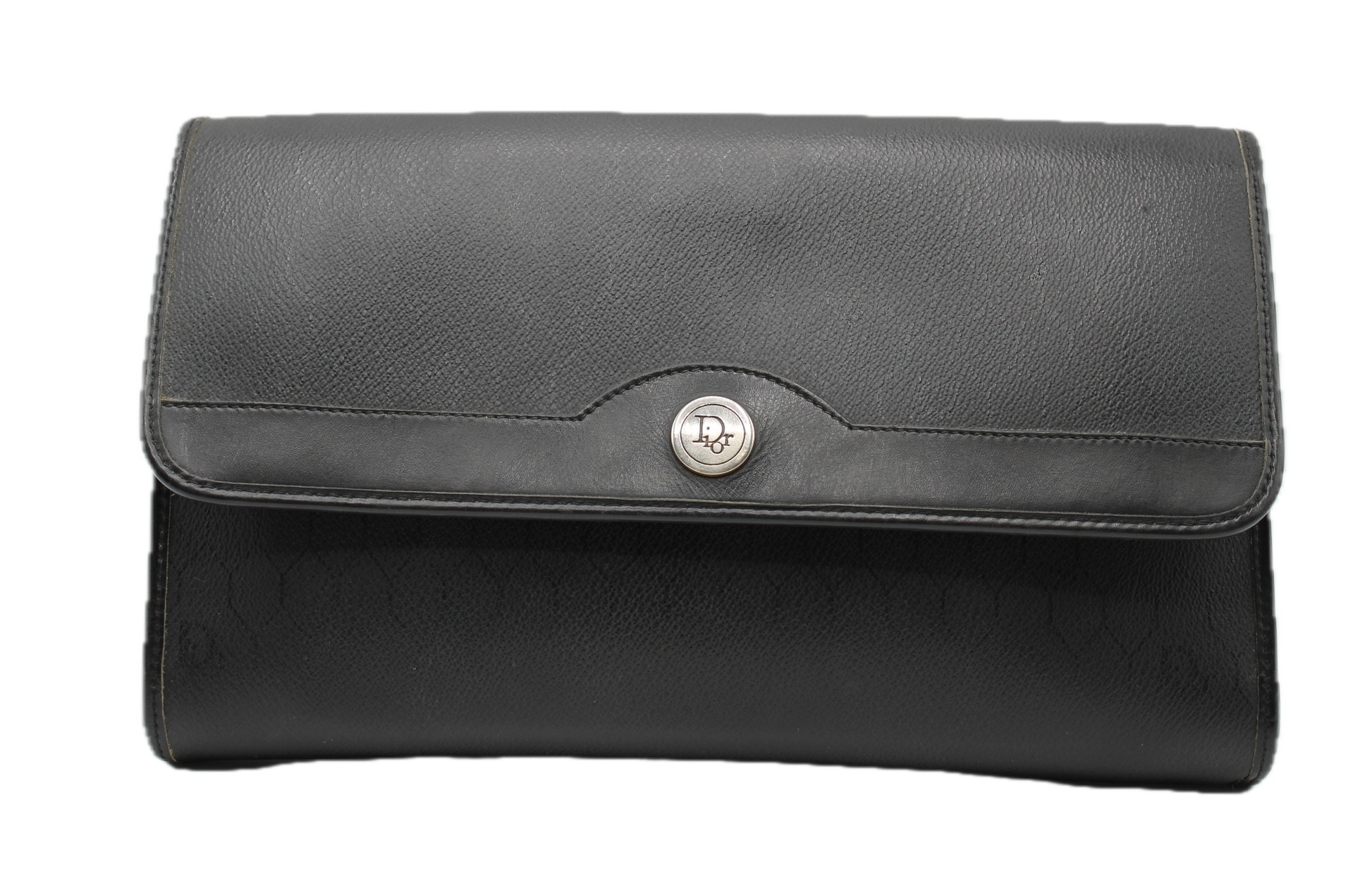 Christian Dior Black Trotter Leather Clutch with Iconic Pattern front view