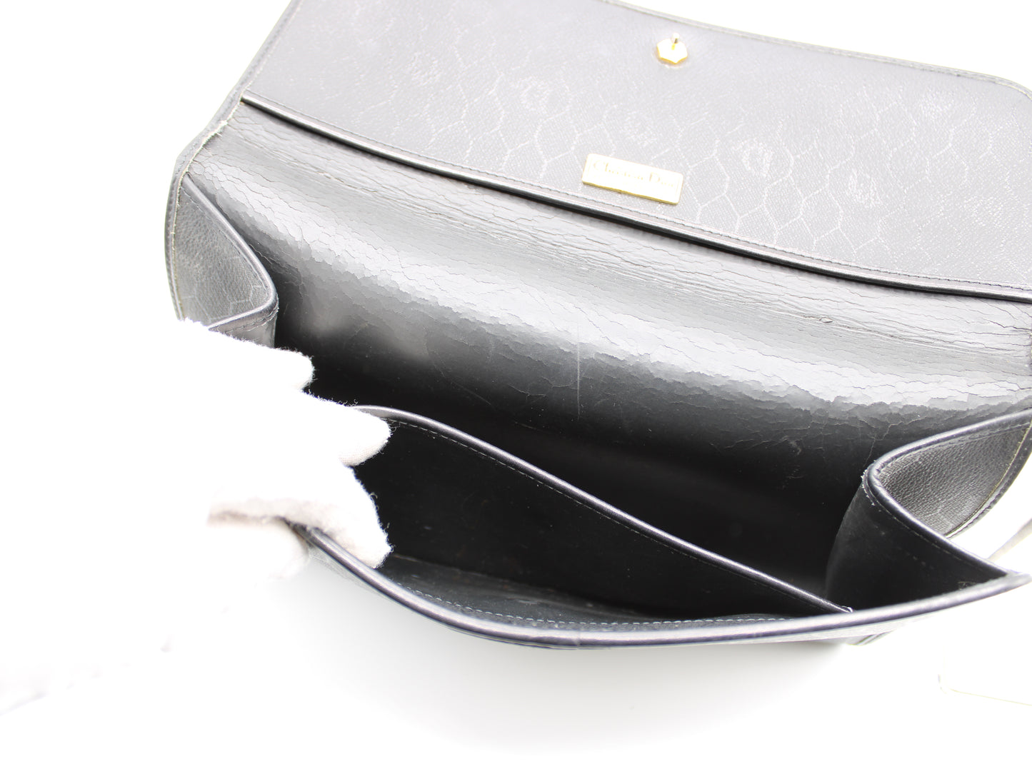 Christian Dior Clutch Black Trotter Leather Pattern Vintage