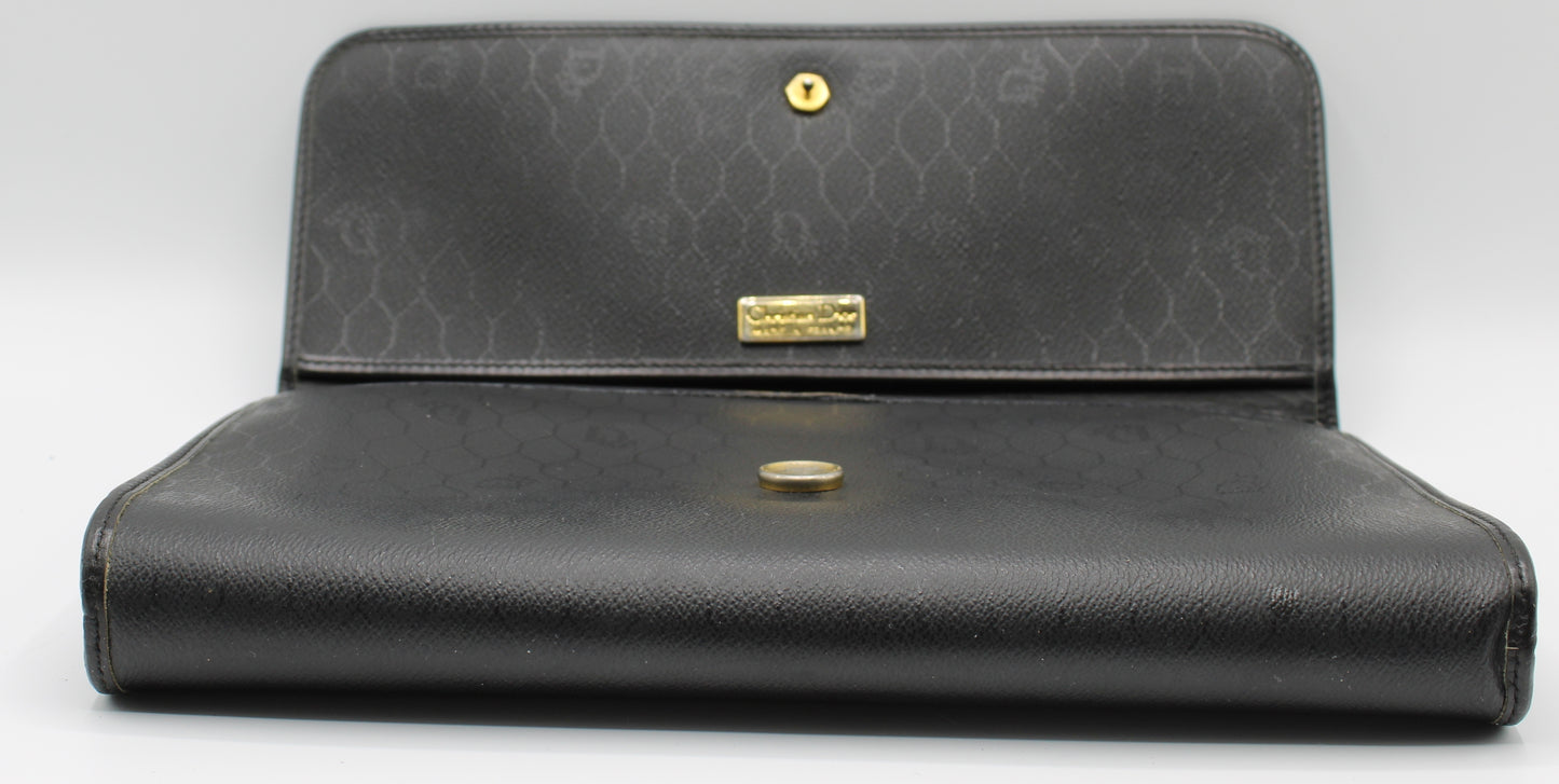 Christian Dior Clutch Black Trotter Leather Pattern Vintage