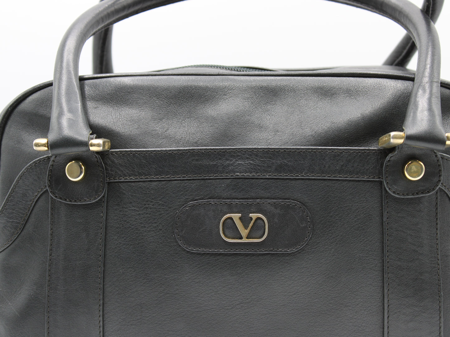 Valentino Garavani Boston Bag Black Leather V Logo Vintage