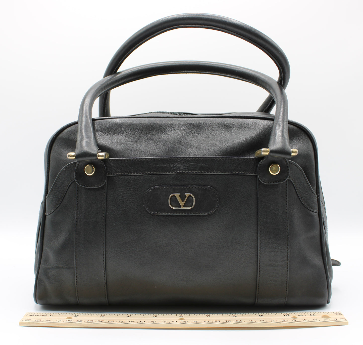 Valentino Garavani Boston Bag Black Leather V Logo Vintage