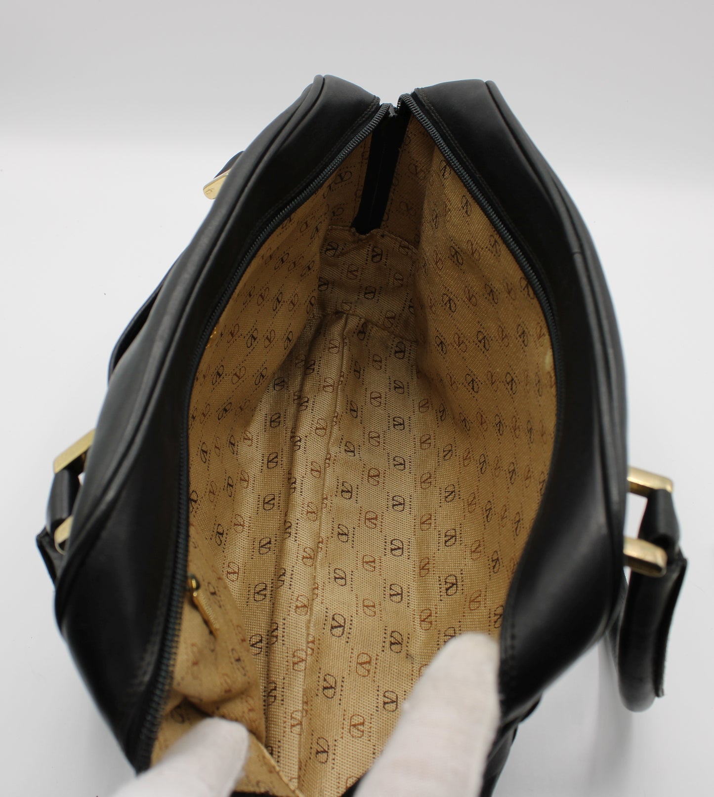 Valentino Garavani Boston Bag Black Leather V Logo Vintage