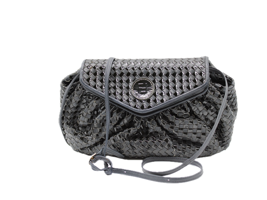 Fendi Bag Woven Leather Crossbody FF Logo Classic Black Vintage front 