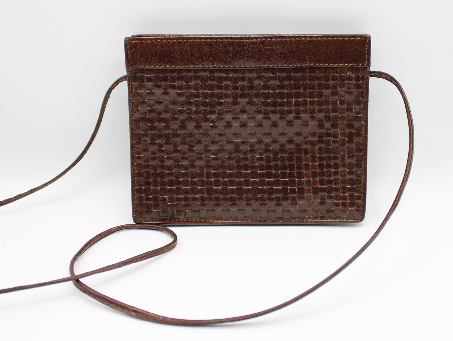 Fendi Woven Brown Leather Framed Bag Vintage