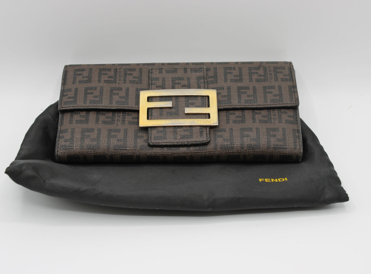 Fendi Monogram Canvas Continental Wallet Patina Logo Buckle Vintage