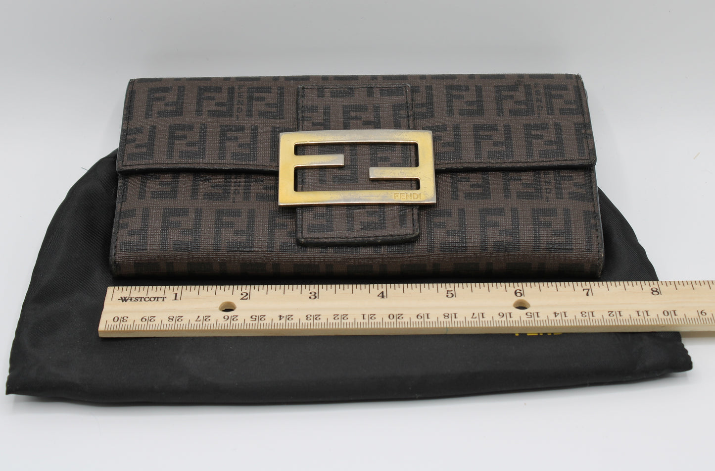 Fendi Monogram Canvas Continental Wallet Patina Logo Buckle Vintage