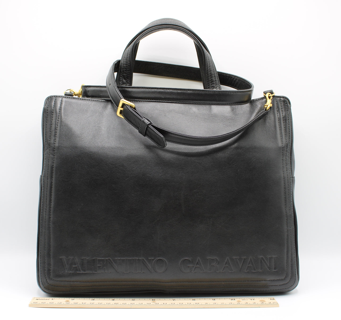 Valentino Garavani Black Leather Wall Street  Classic Briefcase Bag