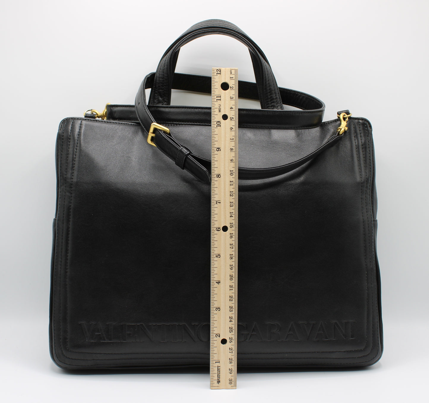 Valentino Garavani Black Leather Wall Street  Classic Briefcase Bag