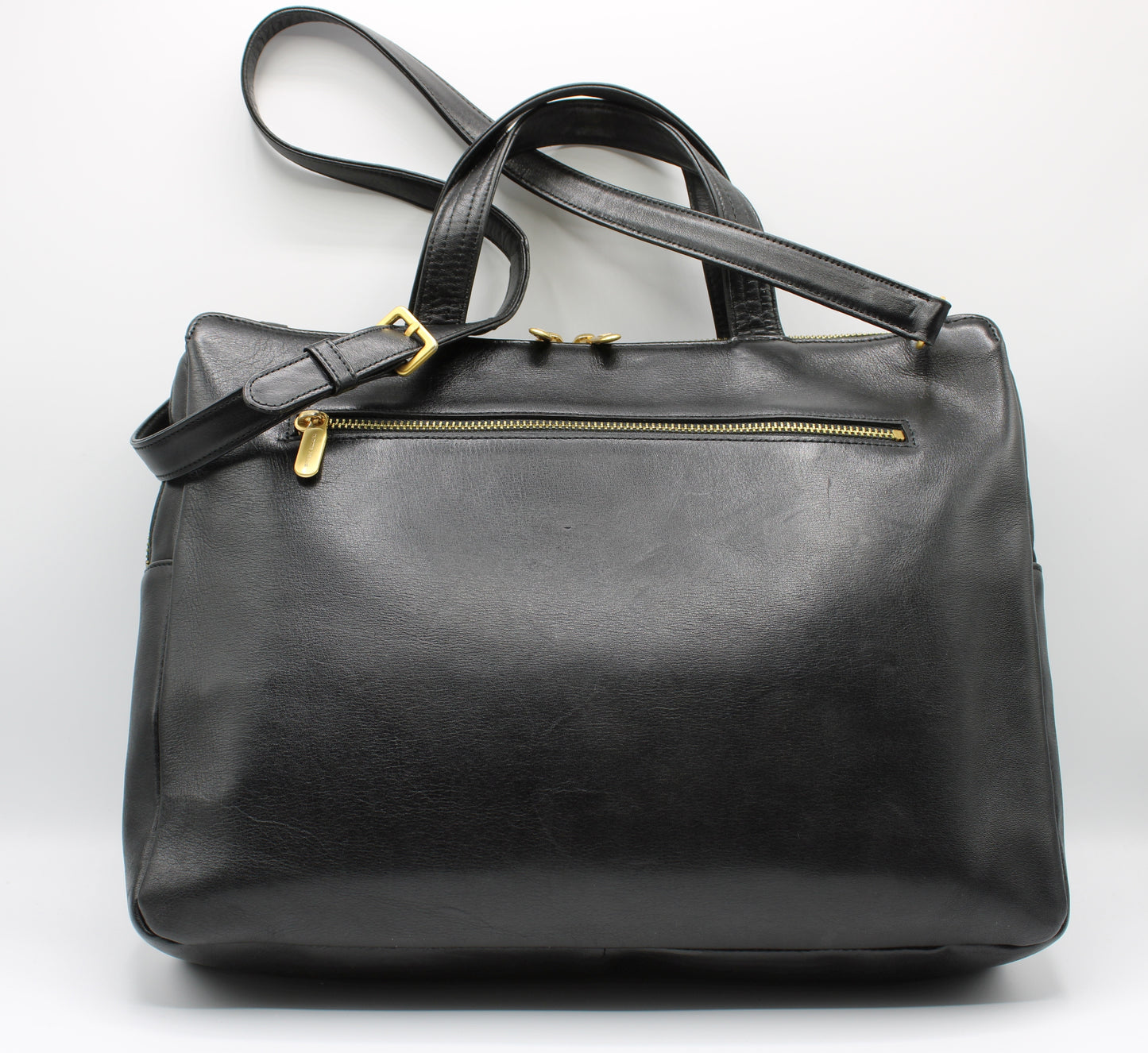 Valentino Garavani Black Leather Wall Street  Classic Briefcase Bag