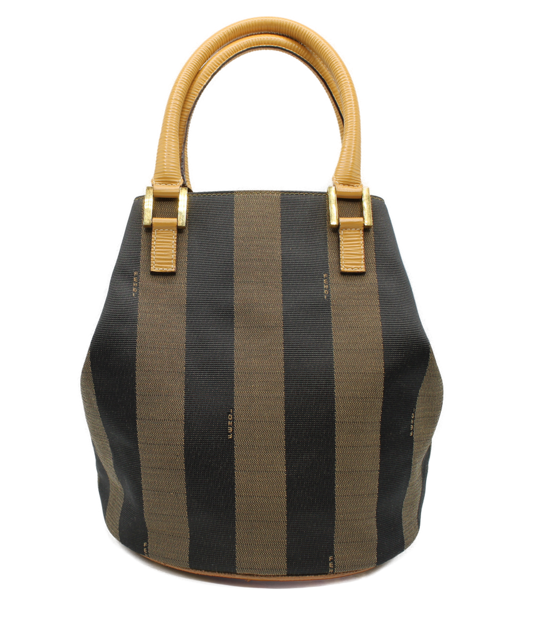 Fendi 2011 Pequin Striped Pattern Bucket Tote Brown Vintage