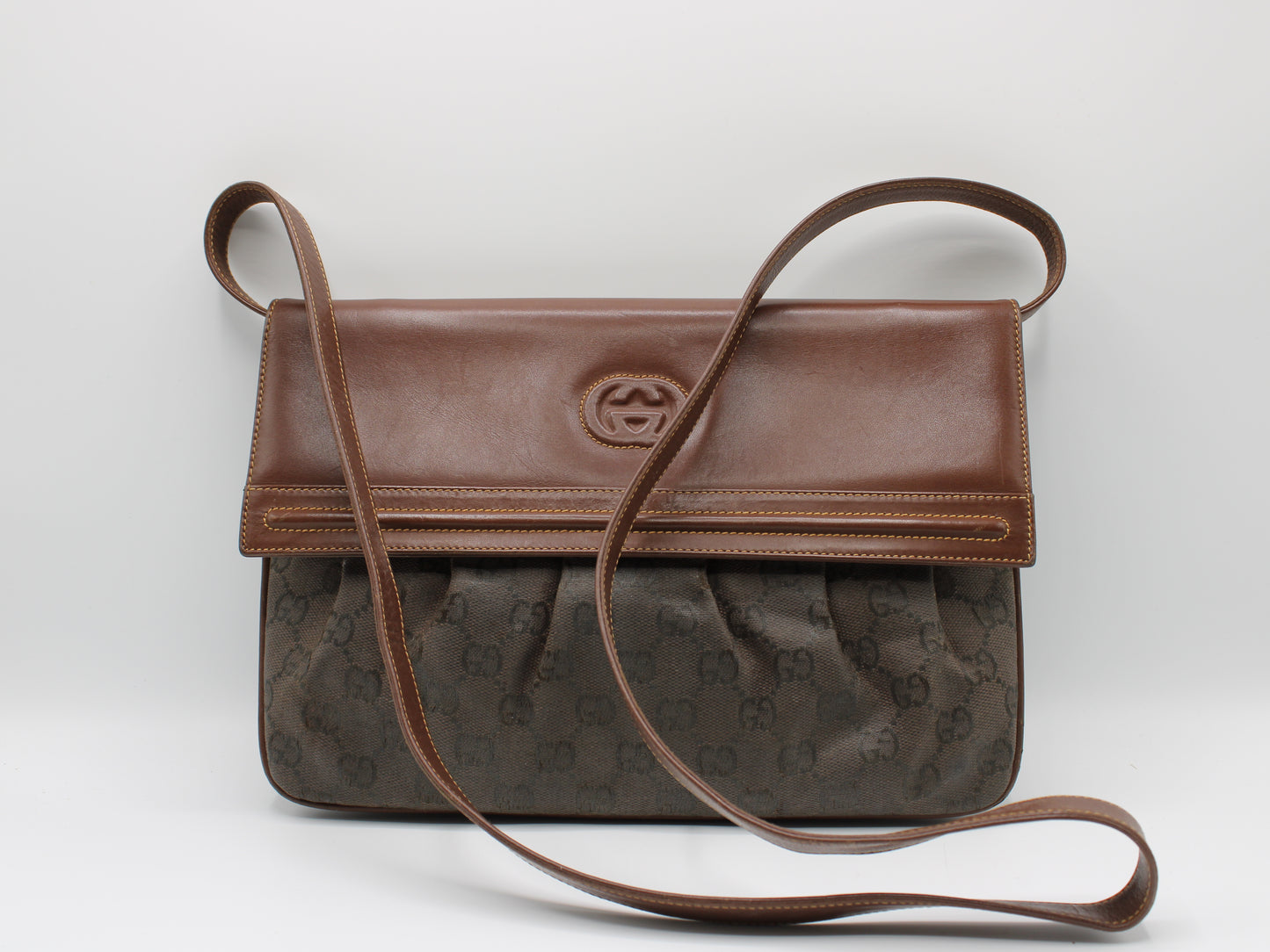 Gucci Bag Brown GG Canvas Leather Crossbody Vintage