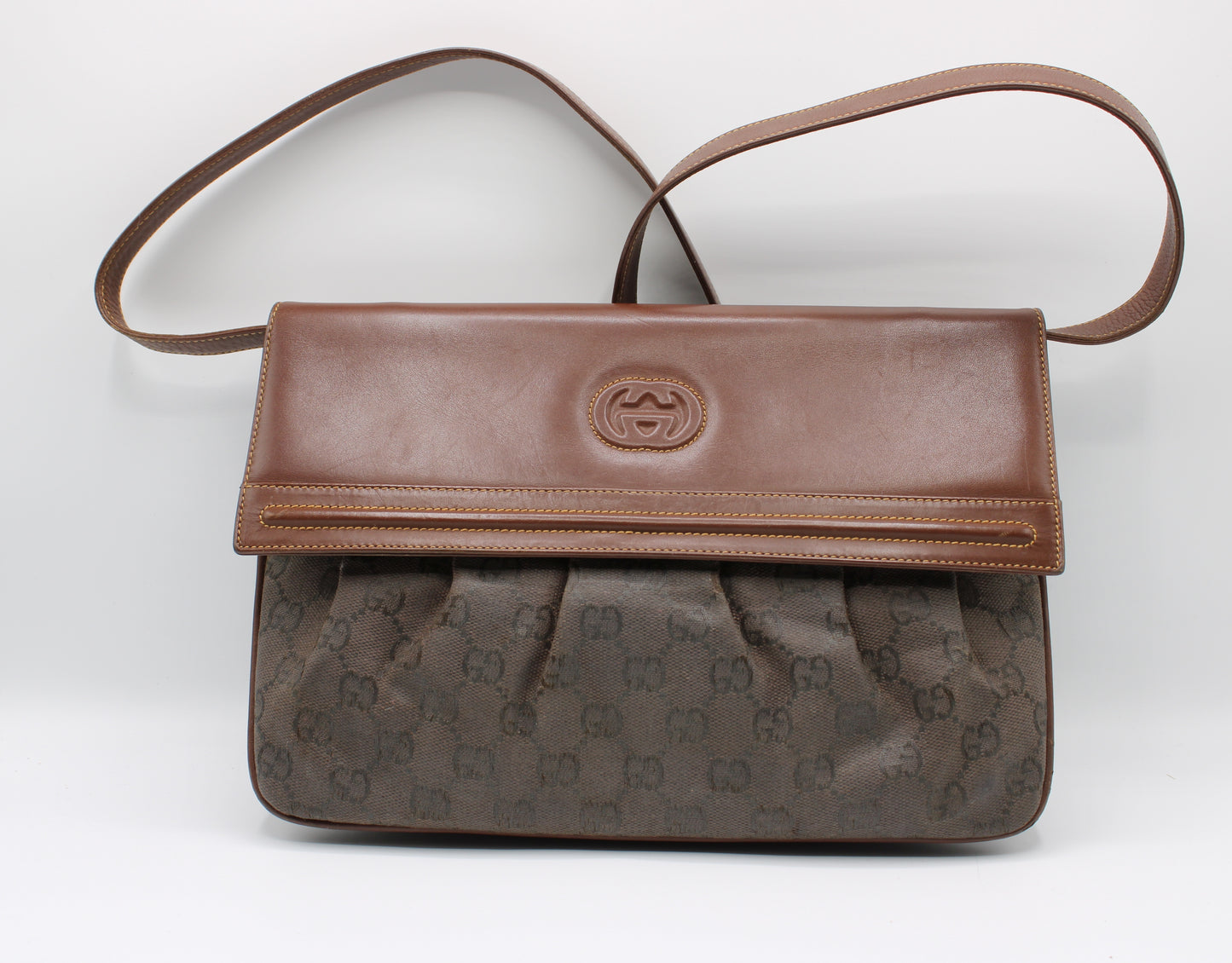 Gucci Bag Brown GG Canvas Leather Crossbody Vintage