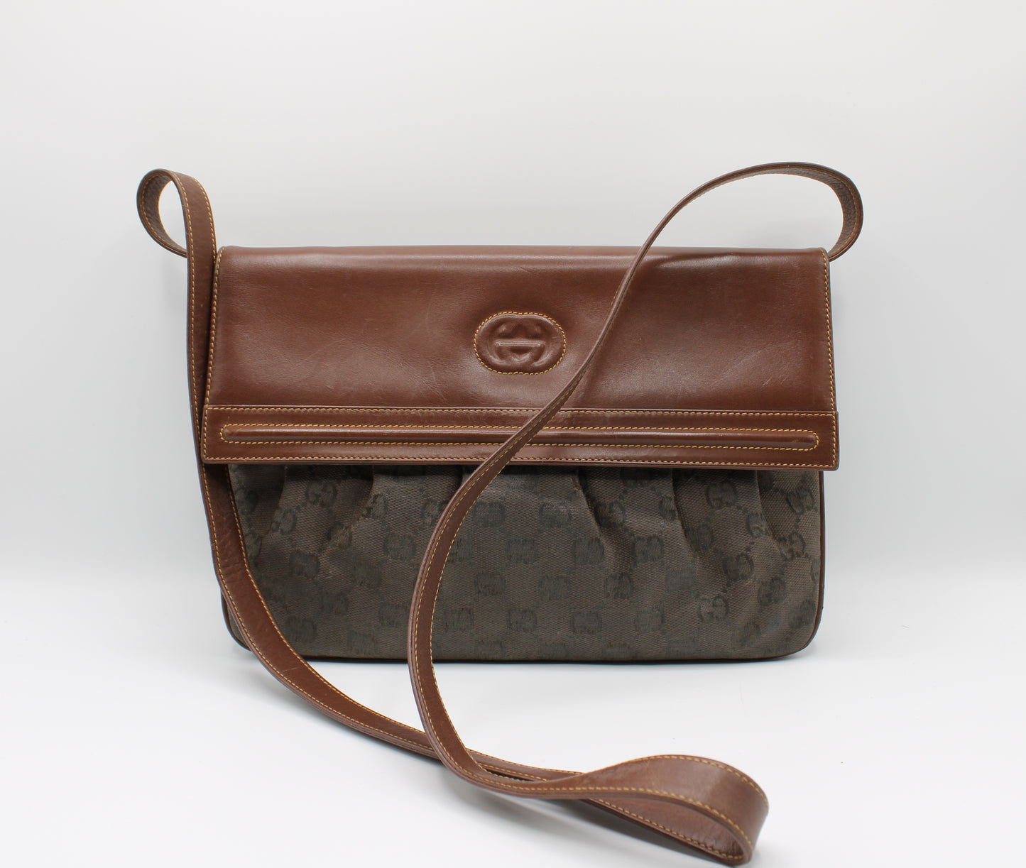 Gucci Bag Brown GG Canvas Leather Crossbody Vintage