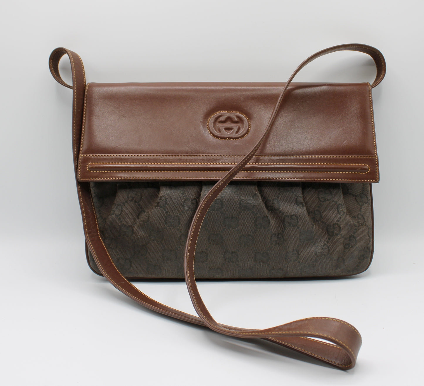 Gucci Bag Brown GG Canvas Leather Crossbody Vintage