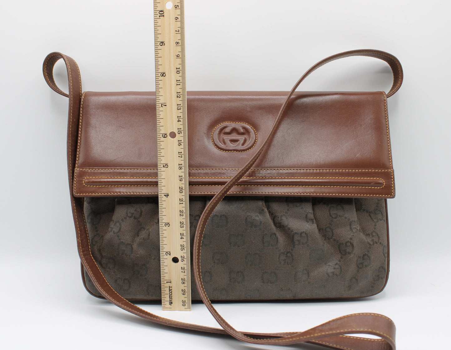 Gucci Bag Brown GG Canvas Leather Crossbody Vintage