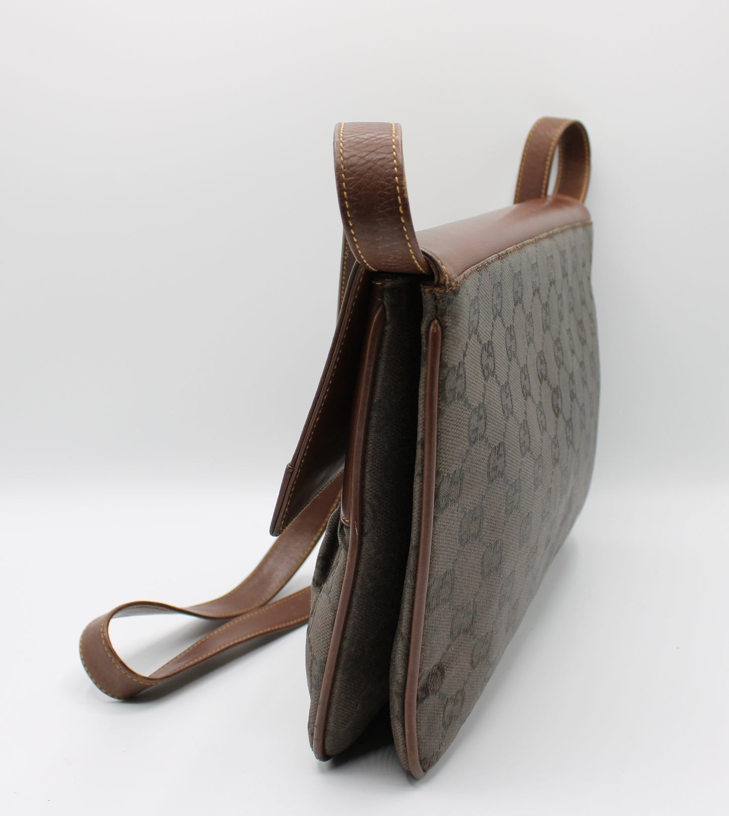 Gucci Bag Brown GG Canvas Leather Crossbody Vintage