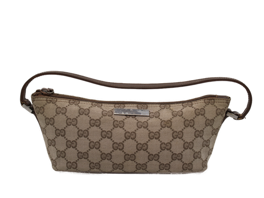 Gucci Bag GG Canvas Boat Baguette Brown Vintage front view