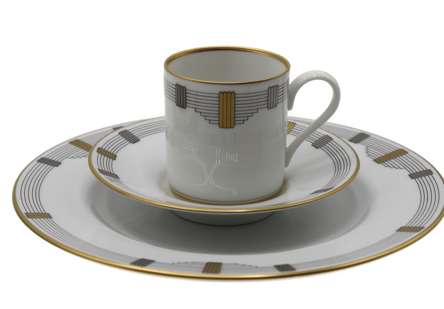 Christian Dior Godron Demitasse Cup Saucer and Plate Porcelain Set front view 1