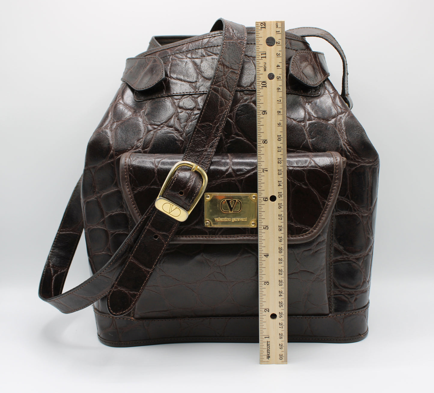 Valentino Garavani Crocodile Embossed Leather Crossbody Bucket Bag Vintage