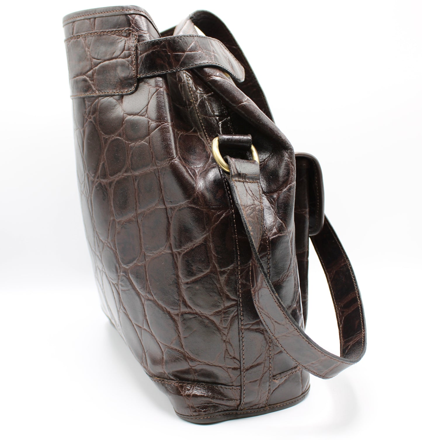 Valentino Garavani Crocodile Embossed Leather Crossbody Bucket Bag Vintage