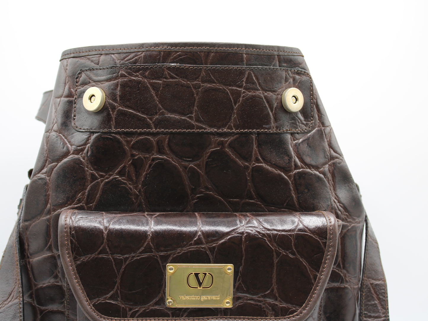 Valentino Garavani Crocodile Embossed Leather Crossbody Bucket Bag Vintage